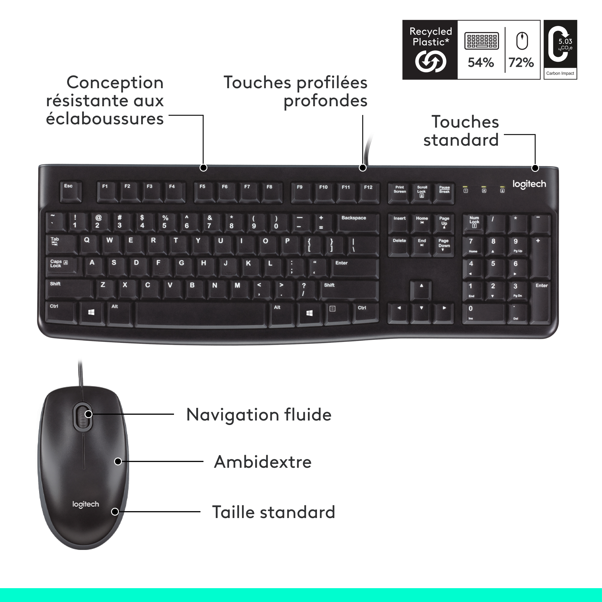 LOGITECH DESKTOP MK120 kit clavier + souris optique filaire AZERTY FR